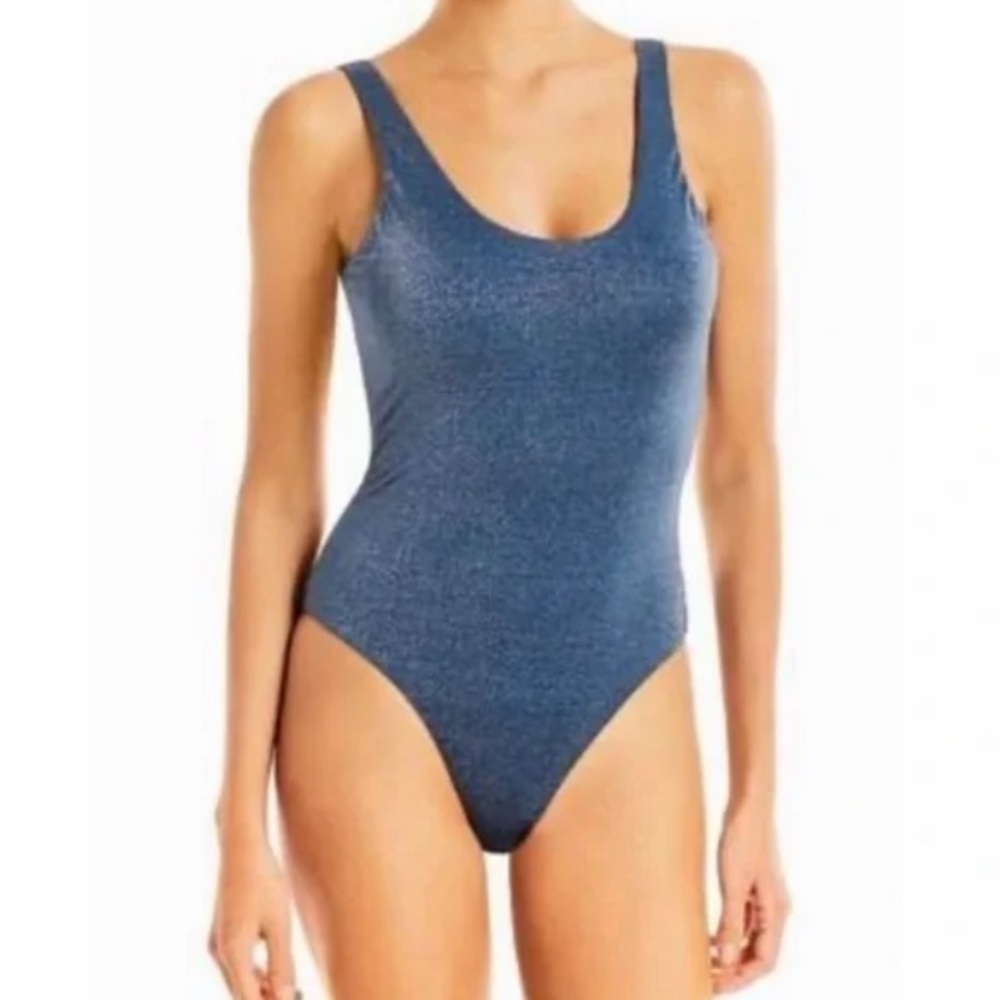 NWT AQUA Swim Metallic Lines One Piece Swimsuit in Reflex sz L